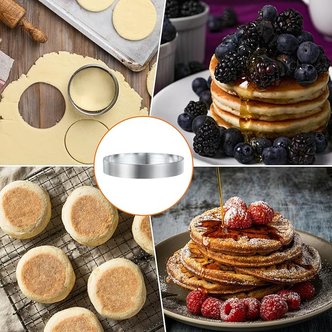 HARFINGTON 4Pcs Round Cake Ring 4.72 x 1 Inch Seamless Stainless Steel Pastry Mousse Dessert Ring Mirror Coating for Baking Cooking English Muffins Crumpet Making Tool
