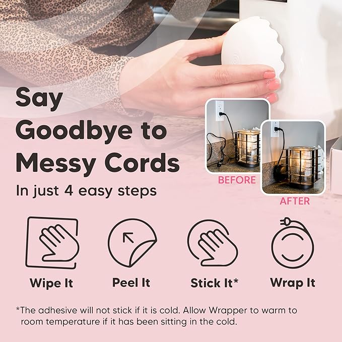 4-Pack Patented Heat-Resistant Cord Organizer for Appliances, Kitchen, Computers & More | Stick-On Cord Wrappers with Flexible Base, Secure Scalloped Edge, Black/Grey (3 x 1.5 Inches)