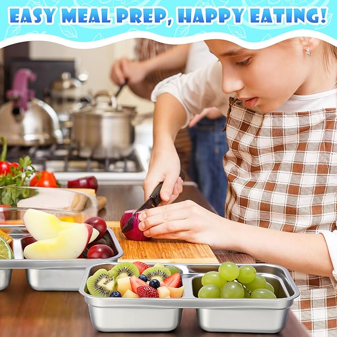 20 Pcs Stainless Steel Snack Containers 30 oz 2-compartment Meal Prep Containers Reusable Metal Divided Bento Box with Silicone Lids Leakproof Lunch Box Dishwasher Safe (Blue)