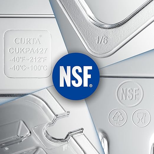 CURTA 6 Pack NSF Notched Food Pan Cover, 1/2 Size Clear Polycarbonate Lid with Handle for Commercial Food Pan, Dishwasher & Freezer Safe Plastic Clear