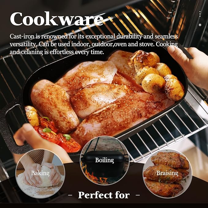 Cast Iron Loap Pan, 3.6QT Oval Dutch Oven for Bread Baking, Pre-Seasoned Sourdough Baking Supplies Kit, Cast Iron Dutch Oven with Lid for Homemade Bread, Sourdough Bread Pan