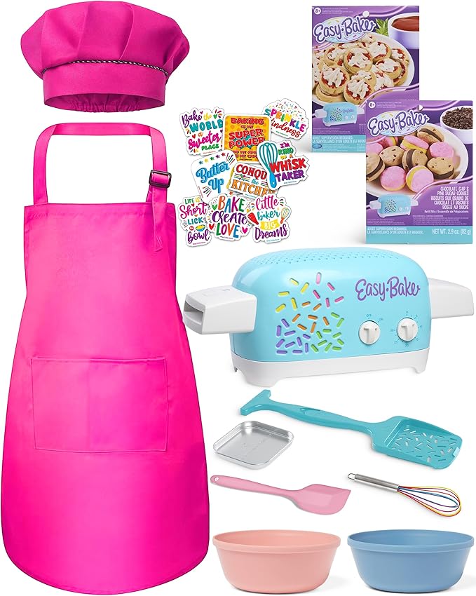 Ultimate Easy Baking Oven Bundle For Kids With 20 Items - Oven, 2 Refill Mixes, Apron, Hat, 2 Bowls, Spatula, Whisk, 9 Stickers, Baking Pan & Tool (Heroic Hot Pink Bundle)