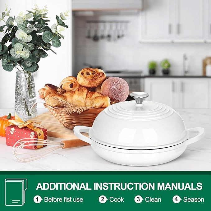 P&P CHEF Bread Dutch Oven for Sourdough, 5.5 Quart Enameled Cast Iron Dutch Oven Pot with Lid for Homemade Bread Baking, Easy to Clean & Even Heat, White