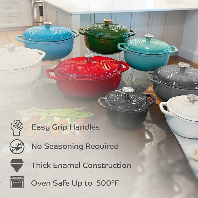 Segretto Cookware Enameled Cast Iron Oval Dutch Oven, 7 Quarts White