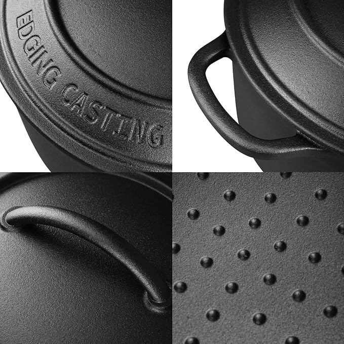 Pre-Seasoned Cast Iron Dutch Oven Pot with Lid Dual Handle, Sourdough Bread Baking Pots, Bread Oven, Camping, Grill, Induction, Electric, Round 5 Quart, Black