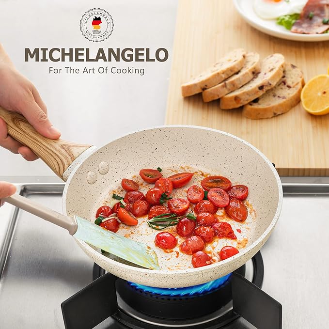 MICHELANGELO Frying Pans Nonstick - 12 Inch Frying Pan with Lid, Large 12 Inch Skillet with Ergonomic Handle, Non-Toxic Fry Pan - All Cooktops Compatible