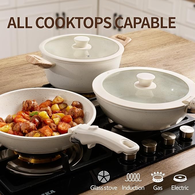 23PCS Ceramic Pots and Pans Set,Nonstick, Removable Handle Pots and Pans Set, Stackable Pan Set, Ceramic Nonstick Pan Non Stick for Easy Cooking