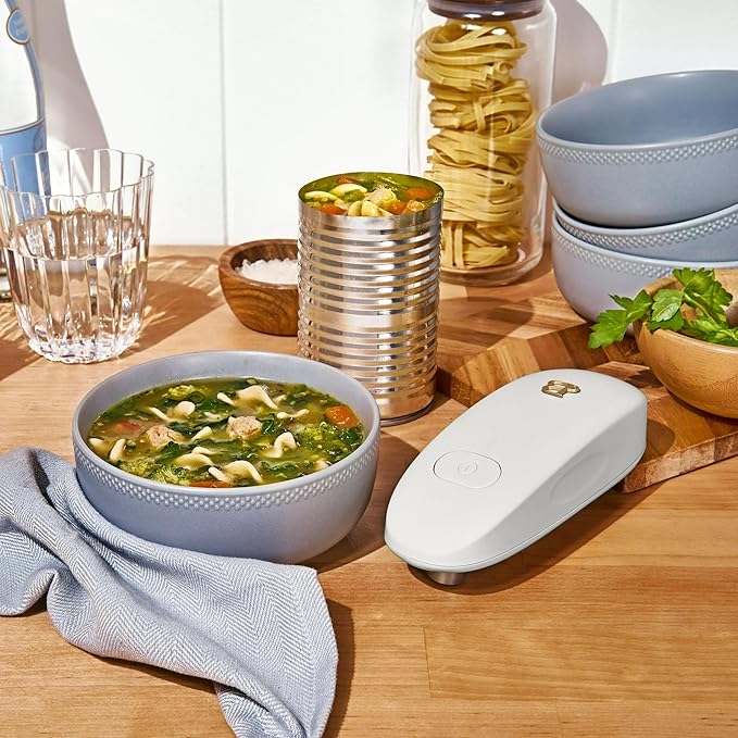 Beautiful by Drew Barrymore Battery Powered Electric Can Opener - Smooth Edge, No Sharp Edges, One-Touch Operation - Kitchen Gadgets, Kitchen Essentials for Seniors, RV Must Haves (White Icing)