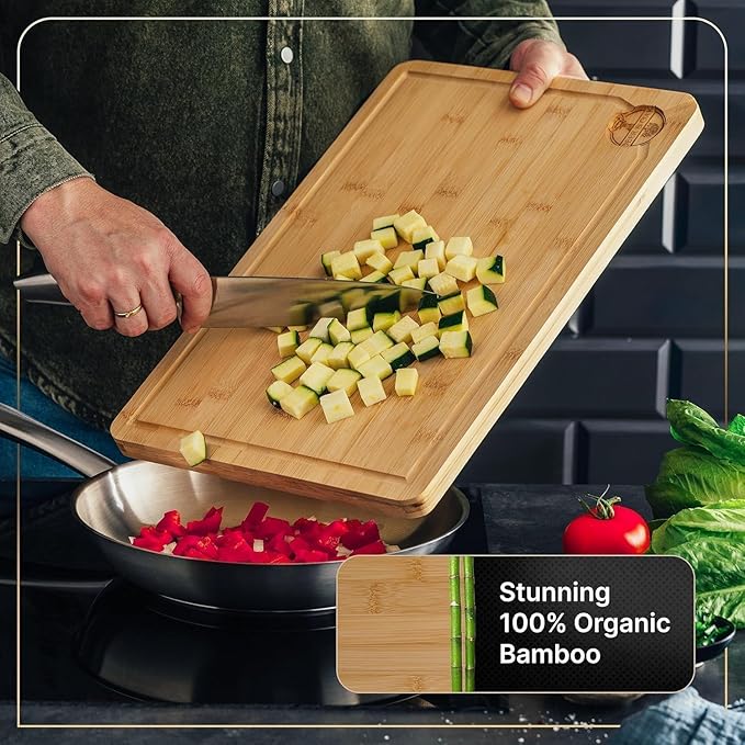 Deer & Oak Large Bamboo Chopping Board 38 x 25 x 2cm, Premium Wooden Kitchen Cutting Board for Meat & Vegetables, Pre-Oiled, Water Resistant, Knife-Friendly