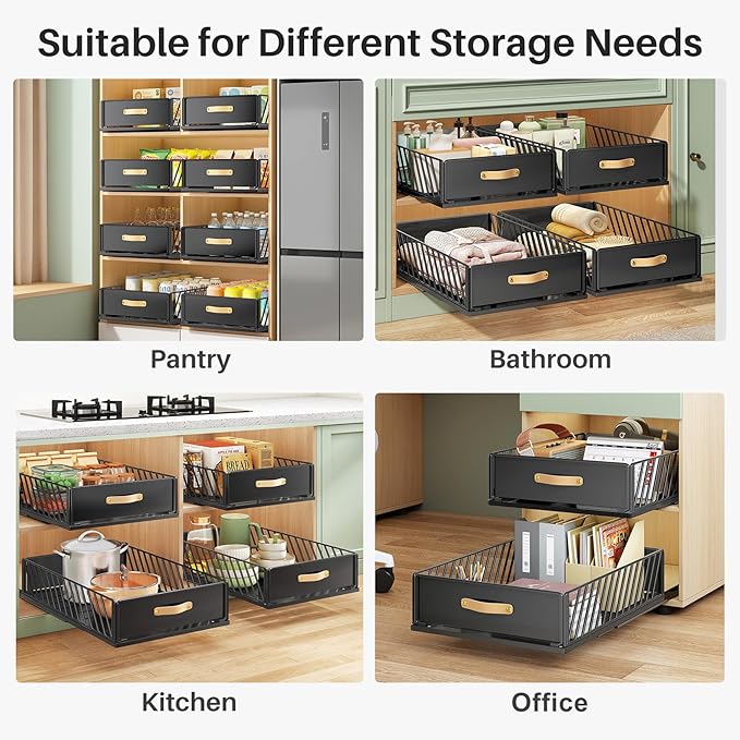 Pull out Cabinet Organizer Fixed with Adhesive Nano Film,Heavy Duty Slide out Pantry Shelves Drawer Storage,Sliding Mesh Cabinet Basket with Handle for Kitchen, Bathroom,Home, 15.8"W X 21"D X6.2"H