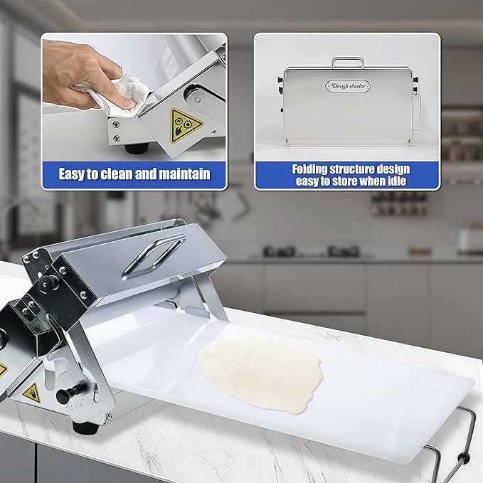 12in Manual Dough Sheeter, Stainless Steel Tabletop Dough Roller Machine, Adjustable Thickness Pastry Sheeter for Pizza, Croissant, Puff Pastry, Fondant and Home Baking