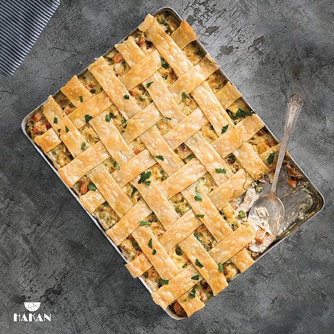 Hakan Aluminum Half Sheet Baking Pan 14x18-inch, 2.2lbs Weight, Thick Rust-Free Bakeware, Wrap Resistant Food Grade Aluminum Baking Tray, Cookie Sheet Oven Tray, Heavy-Duty Baklava Tray, Silver