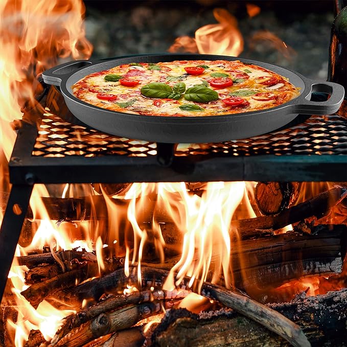 Cast Iron Pizza Pan-13.25 Pre-Seasoned Skillet for Cooking, Baking, Grilling-Durable, Long Lasting, Even-Heating Kitchen Cookware by Classic Cuisine, (82-KIT1089)
