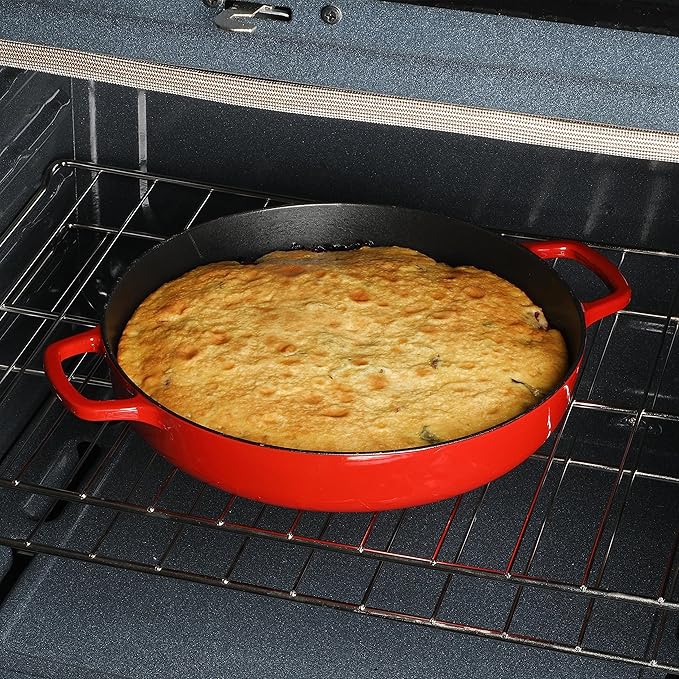 Sur La Table Kitchen Essentials Supper Club 3.75 Quart Enamel Cast Iron All In One Multi-Purpose Non-Toxic Nonstick Braiser Pan W/Borosilicate Glass Lid - Red