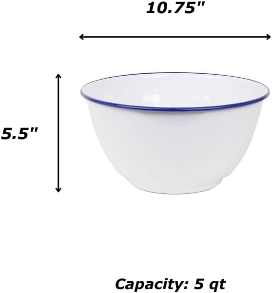 Crow Canyon Home Enamelware Salad Bowl, 5 quart, Vintage White/Black