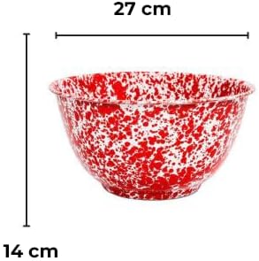 Crow Canyon Home Enamelware Salad Bowl, 5 quart, Red/White Splatter