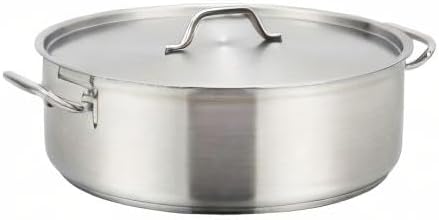 Winco Commercial-Grade Stainless Steel Brazier with Lid, 30 Quart