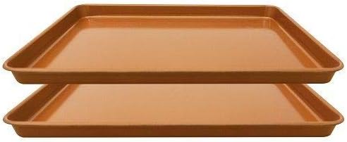 Set of 2 Nonstick Copper Cookie Sheet and Copper Coating Baking Pan for Cookies 11" x 16"