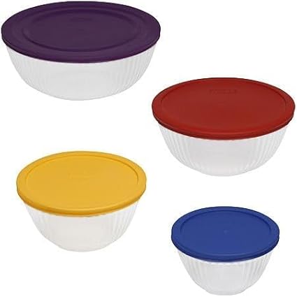 Pyrex 8-piece 100 Years Glass Mixing Bowl Set (Limited Edition) - Assorted Colors Lids