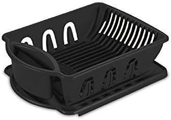 Sterilite 2 Piece Sink Set, With Drainboard for Drying, Holds Clean Dishes in the Kitchen such as Plates, Cups, Bowls, and Silverware, Black, 6-Pack