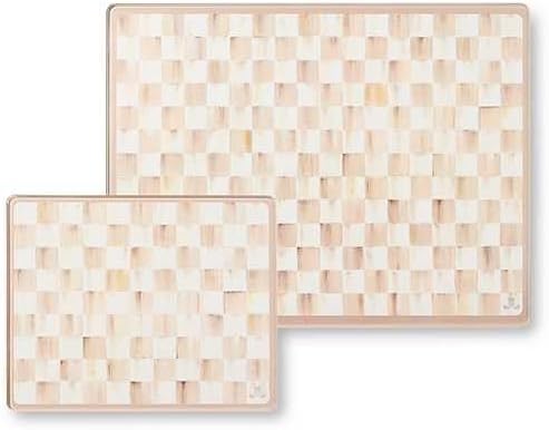 MACKENZIE-CHILDS Set of 2 Tempered Glass Cutting Boards, Countertop Cutting Boards, Brown-and-White Mocha Check