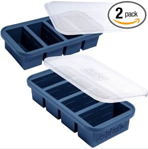 Souper Cubes 1 Cup Silicone Freezer Molds with Lids - Soup Cubes Freezer Tray with Lid - Perfect for Freezing Broth, Rice, Individual Portions, Meal Prepping and More - Blueberry - 2-Pack