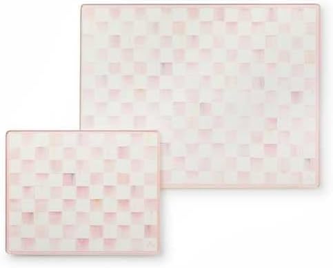 MACKENZIE-CHILDS Set of 2 Tempered Glass Cutting Boards, Countertop Cutting Boards, Pink-and-White Rosy Check
