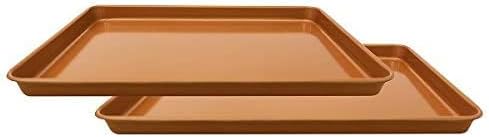 Set of 2 Nonstick Copper Cookie Sheet and Copper Coating Baking Pan for Cookies 11" x 16"
