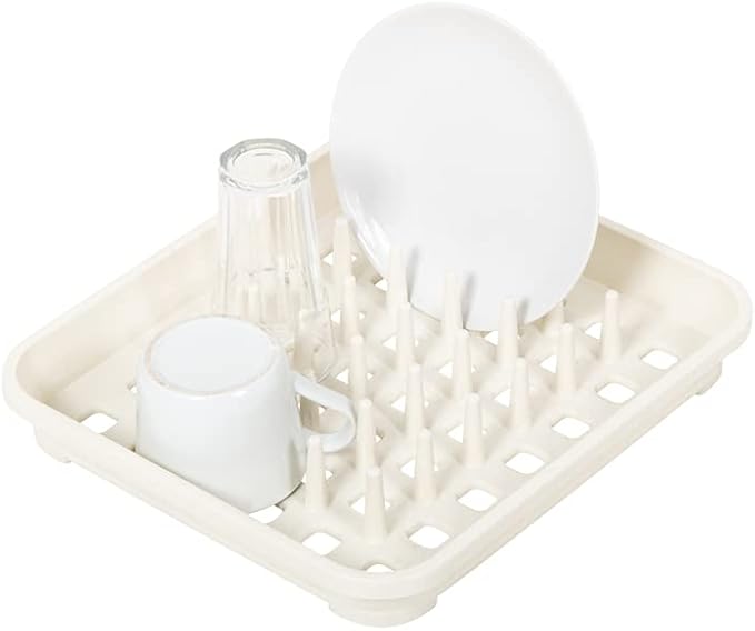 Addis 517943 Dish Draining Rack with Drying Pegs, W33.5 x d38cm, Linen Cream, 38 x 33.5 x 5 cm