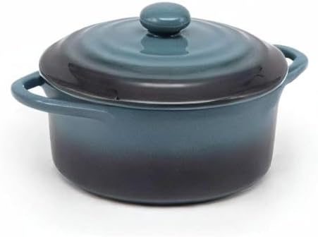 Kook Ceramic Mini Cocotte Set, Small Casserole Dishes with Lids and Handles, Individual Baking Ramekins, Oven safe 500F, Microwave & Dishwasher Safe, Stoneware, 12 oz, Set of 4, (Stone Ombre)