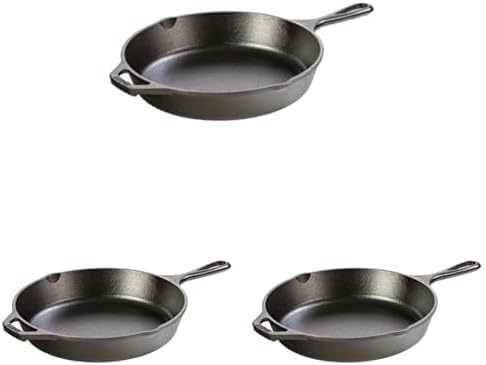 Lodge Seasoned Cast Iron Skillet - PFAS-Free,Non-Toxic Cookware - Use with an Oven,Stove,Grill,or Campfire - Naturally Non-Stick & Oven Safe - 10.25 Inches,(Pack of 3)