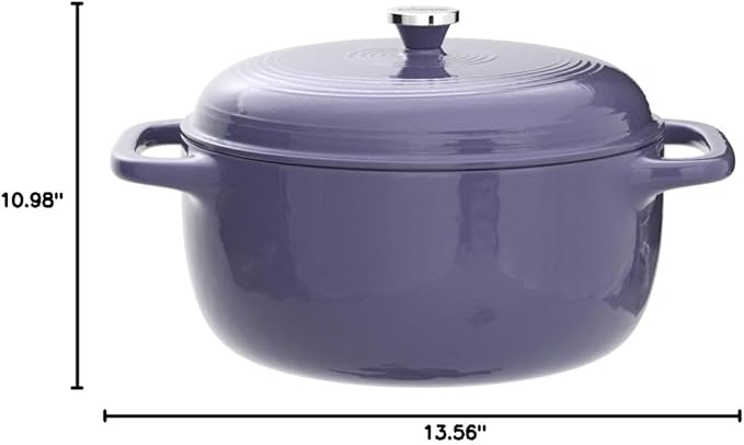 Lodge Essential Enamel Cast Iron Dutch Oven - Perfect for Bread Baking, Braising, Marinating & Slow Cooking - Features Moisture-Sealing Lid & Dual Handles - Kitchen Essentials - 6 Quarts - Lilac
