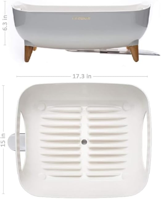 Wide Volume Dish Drying Rack with Removable Utensil Holder, Large Capacity Kitchen Counter Organizer, 360° Swivel Water Drain Spout, Sleek Design, Made in Korea (Cream White)