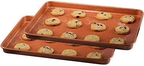 Set of 2 Nonstick Copper Cookie Sheet and Copper Coating Baking Pan for Cookies 11" x 16"