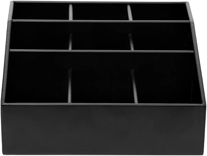 Restaurantware-11.75 x 5.5 Inch Coffee Condiment Organizer, 1 Square Creamer Organizer - 9 Compartments, Break-Resistant, Black Bamboo Coffee Accessory Caddy, Won't Chip, For Sugar Packets & Creamers