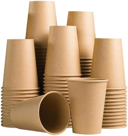 100 Pack 12 oz Disposable Kraft Paper Cups, Brown Hot Coffee Cups for Tea, Chocolate, and Drinks, Recyclable Paper Cups for Office, Cafes, Parties, and Events