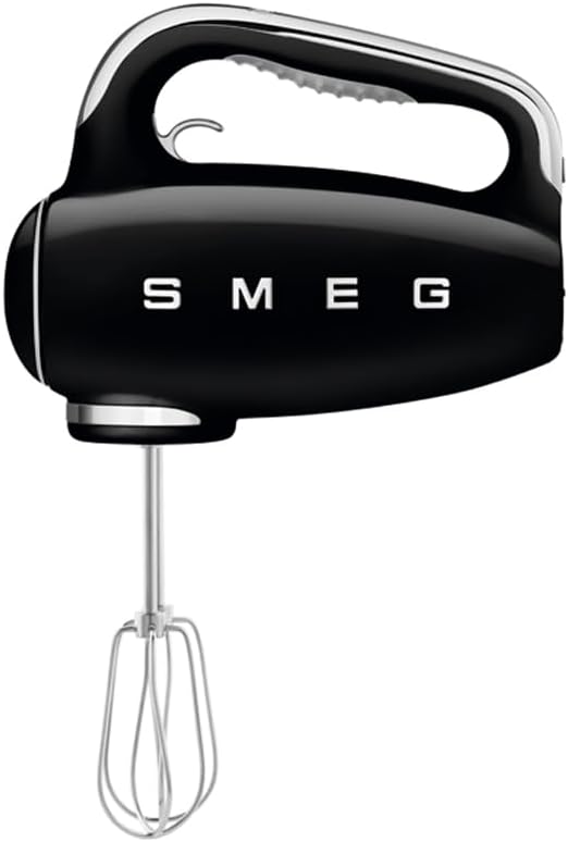 SMEG Black 50's Retro Style Electric Hand Mixer with Set of Beaters, Set of Dough Hooks and Set of Whisks