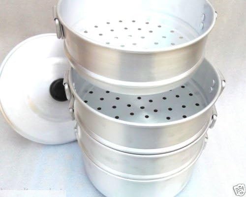 TABAKH 8" Aluminum Momos Steamer, 2.3L Capacity, Steam Pot Cookware with Lid, 4-Tier Multipurpose Cooking Vegetables, Silver