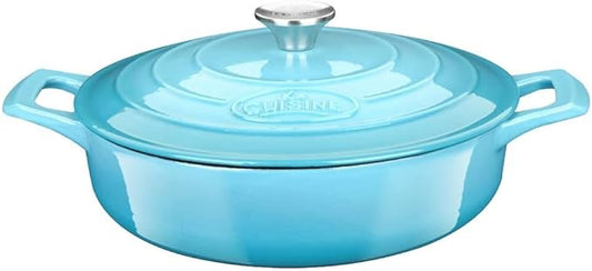 La Cuisine Enameled Cast Iron Covered Braiser, Saute Pan Casserole Pan with Lid, 3.75 QT 11" / 28cm Dia, Internal Matte Black Enamel Coating – 2 Ton Teal Enamel Coating Finish Exterior, Oven Safe up to 500° F