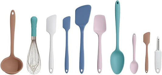 GIR: Get It Right 10-Piece Silicone Ultimate Kitchen Utensil Set – Spatulas, Ladle, Flip, Spoons, Whisk, Peeler & Spoonula – Nonstick, Non-Toxic, Heat-Resistant – Danish