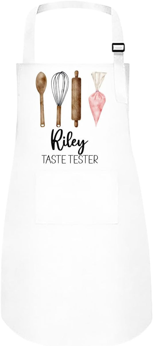 Personalized Baking Tools Kitchen Apron, Adjustable 2 Pockets, Blue Spatula Custom gift for baker