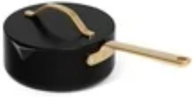Pans 12pc Ceramic Non-Stick Cookware Set by Drew Barrymore, Pots & Pans with Lids, Dishwasher‑Safe,Soft‑Touch Handles, Even‑Heat Base. (Black Seaseme)