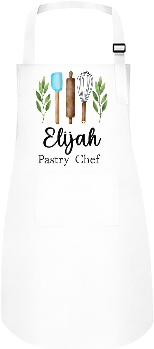 Personalized Baking Tools Kitchen Apron, Adjustable 2 Pockets, Blue Spatula Custom gift for baker