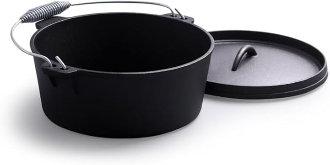 4.5Qt camping dutch oven with lid，cast iron dutch oven，Lifter Handle，Camping Tripod，Cast Iron Camping Cookware, Camping Oven - Campfire Cooking Equipment，With Free Scrubber Brush Stainless Steel Material
