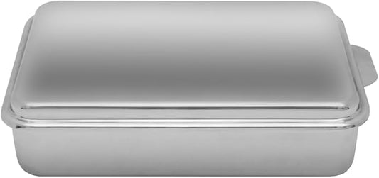 Lindy's Stainless Steel 9 X 13 Inches Covered Cake Pan with Stainless Steel Lid, Deep Pan for Baking Cakes, Breads, Casseroles, Fish, Vegetables and More