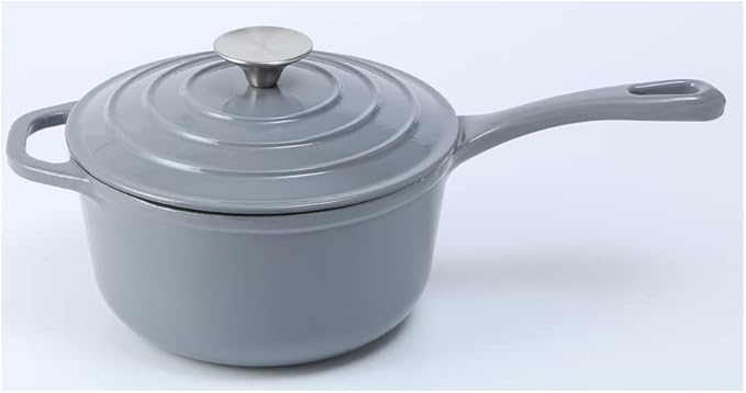 HAWOK 2 qt Enameled Cast Iron Saucepan, 7 inch with Lid, Gray