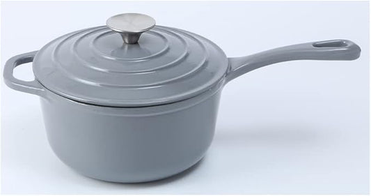 HAWOK 2 qt Enameled Cast Iron Saucepan, 7 inch with Lid, Gray