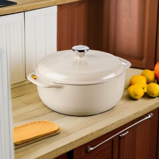 Lodge Essential Enamel Cast Iron Dutch Oven - Perfect for Bread Baking, Braising, Marinating & Slow Cooking - Features Moisture-Sealing Lid & Dual Handles - Kitchen Essentials - 6 Quarts - Sandalwood