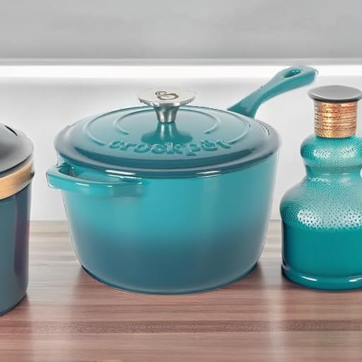 Crock-Pot 3-Quart Teal Ombre Enamel Cast Iron Saucepan with Lid – Durable Oven Safe Cookware
