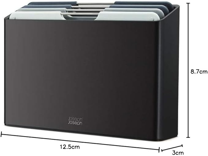 Joseph Joseph Folio 4-Piece Colour coded Cutting Board Set, Slimline case for organized Kitchen storage, Graphite